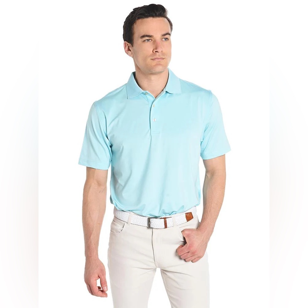 Peter Millar NWOT Aqua Blue sz M  100% Cotton Polo Shirt Golf Tennis NEW Soft